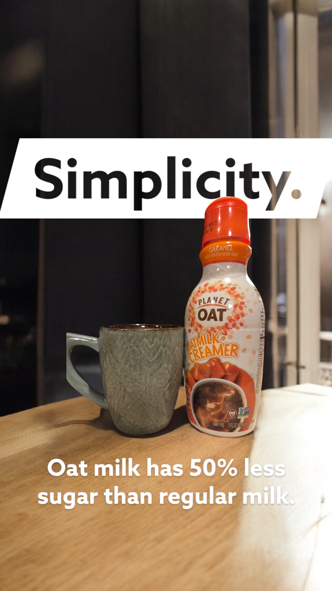 Planet Oat™ Caramel Oatmilk Creamer on kitchen counter top